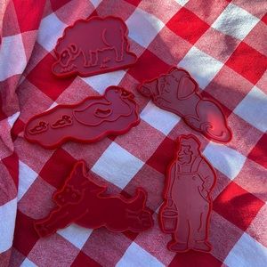 Vintage 1979 Chilton Plastic Red Cookie Cutters Old Macdonald’s Farm Animals